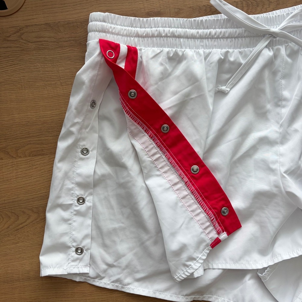 Target White Red Side Stripe Snap Button Athletic Shorts XL Sporty Chic